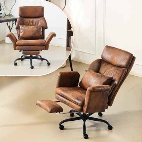 VINGLI 100-130° Reclining Tall Office Chair with Foot Rest & Adjustable Armrests, Ergonomic Criss Cross Chair with Wheels & Headrest, Comfy Wide-Seat Gamer Chair for The Heavy, Microfiber, Vintage