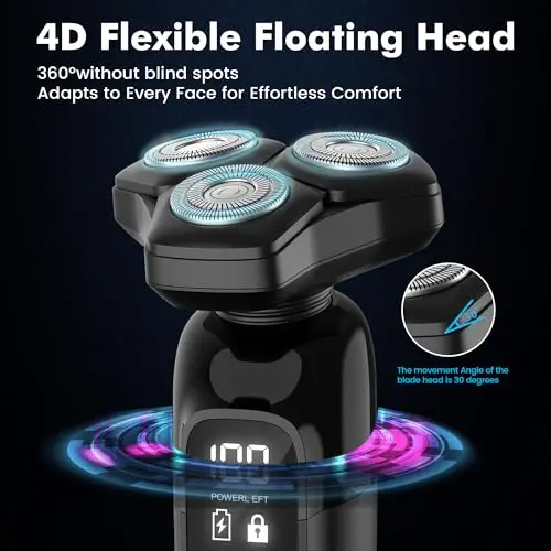 Electric Razor for Men Flynth 3-in-1 Cordless Shaver 3-Blade Rotary Shavers Wet/Dry for Beard Nose & Face, IPX7 Waterproof Fast Charge Travel Trimmer Grooming Set 5