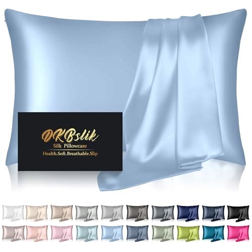 Silk Pillowcase for Hair and Skin, Mulberry Silk Pillow Cases Standard Size, Anti Acne Cooling Sleep Both Sides Natural Silk Satin Pillow Case Covers with Hidden Zipper, Gifts for Women Men, Haze Blue