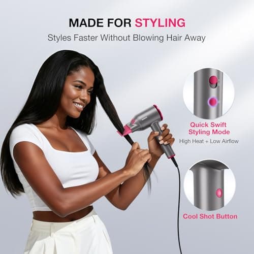 BABONIR High-Speed Hair Dryer 110,000 RPM, 1875W Ionic & Plasma Blow Dryer with Diffuser, Concentrator & Comb, 550 Million Ionic Hairdryer with Cool Shot, Low-Noise CompactPro Travel & Salon – Gray 5