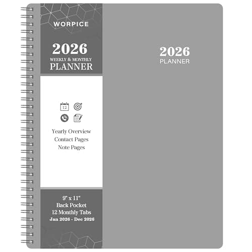 2026 Planner - 2026 Weekly and Monthly Planner, 9” × 11”, from JAN. 2026 to DEC. 2026, Inner Pocket, Premium Paper, Twin-wire Binding, Make Life Productive - Gray