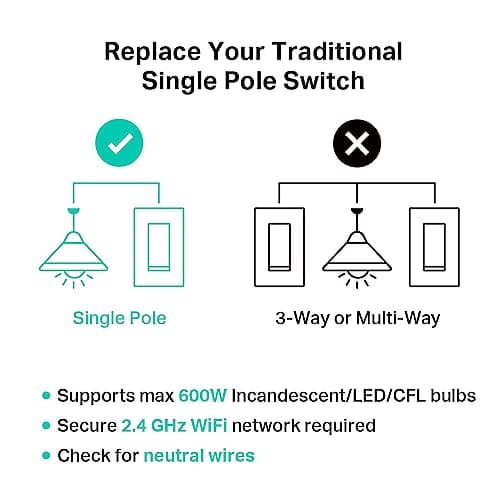 Kasa Matter Smart Light Switch: Voice Control w/Siri, Alexa & Google Assistant | UL Certified | Timer & Schedule | Easy Guided Install | Neutral Wire Required | Single Pole | 2.4GHz Wi-Fi | KS205 8