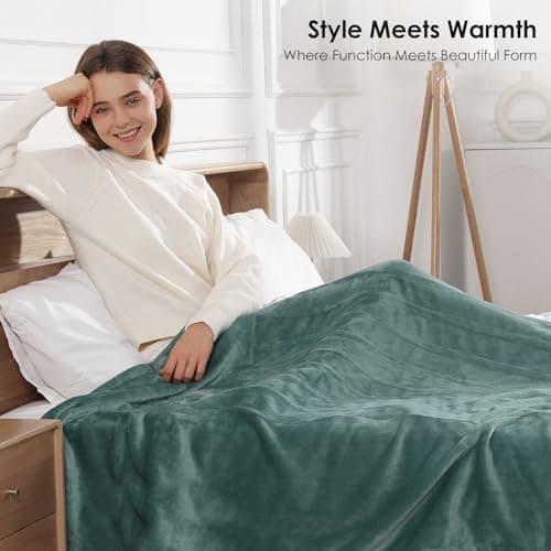 Electric Blanket Full Green Heated Blanket 72''X84'', Ultra Soft Silky Flannel Heating Blanket with 5 Heat Levels & 10 Hrs Timer, ETL Certified & Overheat Protection, Gifts for Grandma(Hunter Green) 5