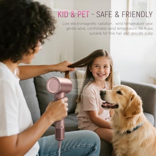 High-Speed Ionic Hair Dryer:3Min Fast Dry with Brushless Motor - Quiet, Mini Portable Hair Dryer Hair Care with Diffuser for Curly Hair Salon Home Travel for Women/Men/Baby/Pet 5