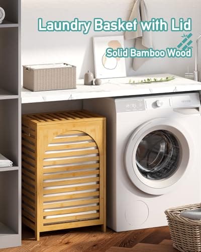 Laundry Hamper, 22.5 Gallon (85L) Bamboo Wood Clothes Laundry Basket with Lid and Handles, Removable Liner (Natural, Large) 5