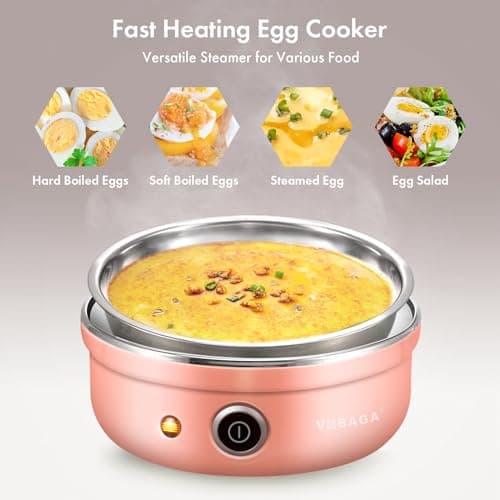 VOBAGA Electric Egg Cooker, Rapid Egg Boiler with Auto Shut Off for Soft, Medium, Hard Boiled, Poached, Steamed Eggs, Vegetables and Dumplings, Stainless Steel Tray with 7-Egg Capacity, Pink 5