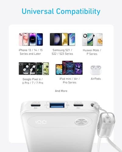 Anker Power Bank, 10,000mAh Portable Charger with Built-in USB-C Cable and Lanyard, 22.5W Max Output with USB-C&A Port, Battery Pack for iPhone 15/14, Galaxy S23, iPad, AirPods, and More 5