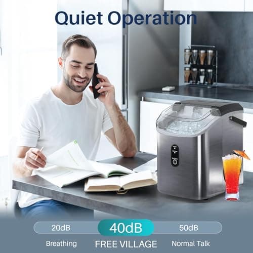 FREE VILLAGE Nugget Ice Maker Countertop, Pebble Ice Maker Machine with Soft Chewable Ice, 34lbs/24H, Self-Cleaning, One-Click Operation, Stainless Steel, Crushed Ice Maker for Home Kitchen Office 6