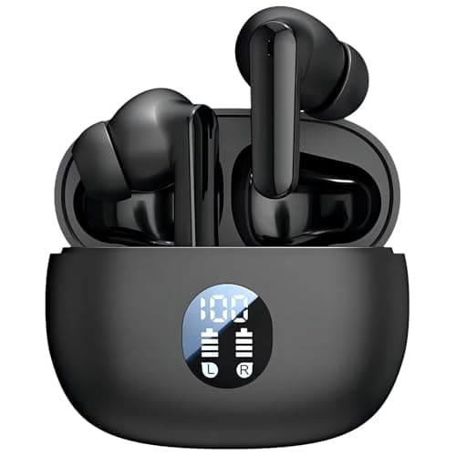 Wireless Earbuds, Bluetooth 5.4 Headphones Ear Buds With Bass Stereo Sound Noise Reduction Earphones, 120H Playtime,IPX7 Waterproof USB-C , Touch Control LED Display Headset For Work Sport (Black)