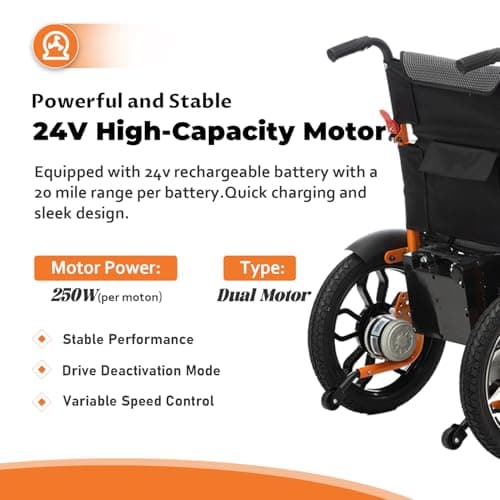 Foldable All Terrain Electric Wheelchair,Lightweight Electric Wheelchairs for Adults,20”Seat Width Motorized Wheelchair,Portable Travel Size Power Wheelchair,Design for Mobility-Airline Approved 5