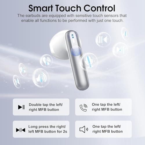 Wireless Earbuds, Bluetooth 5.4 Headphones with 3D Bass Stereo, Bluetooth Earbuds with 4 ENC Noise Cancelling Mic, 40H Ultralight In-Ear Buds USB-C, IP7 Waterproof Earphones for Android iOS, Silver 5