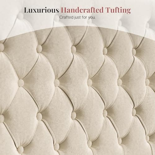 PaPaJet Queen Bed Frame Velvet Upholstered Bed with Deep Button Tufted/No Box Spring Needed/Easy Assembly/White 5