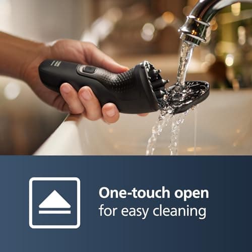 Philips Norelco Shaver 1100 Series, Dry Electric Shaver, 27 Self-Sharpening ComfortCut Blades, 4D Floating Heads, P-Cap, Deep Black, Model S1016/90 6