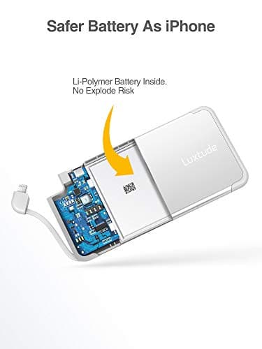 Luxtude Portable Charger iPhone Built in Lightning Cable (MFi Apple Certified), Ultra Slim Portable Phone Charger Thin Battery Pack, 5000mAh Power Bank for iPhone 14/13/12/11/10 etc. (Metal Silver) 6