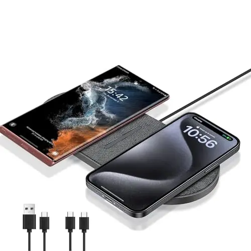 40W Wireless Charging Pad, Dual 20W Fast Wireless Charging Mat for iPhone 16 15 14 13 12 11/Pro/Pro Max/SE/X/XS,Apple Airpods 4/3/Pro,15W Wireless Charger Station for Samsung Galaxy/Note/Bud+