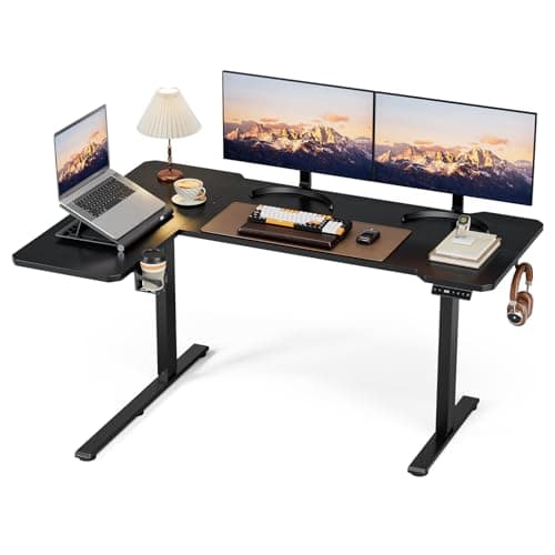 Acrolix 59 Inch L Shaped Standing Desk Adjustable Height,Gaming Electric Corner Standing Desk, Sit Stand Computer Table with Reversiable Splice Board, Black