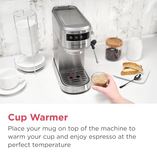 Frigidaire Steam Espresso Maker, Coffee Machine with Milk Frother & Cup Warmer, 20 Bar Pressure, 34 oz Removable Water Tank, Single or Double Shot, Stainless Steel 9