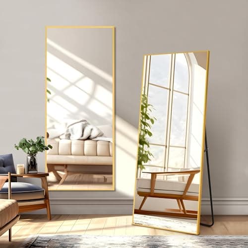 NicBex Full Length Mirror, 56"x19", Aluminum Alloy Frame Full Body Mirror with Stand, Gold - Free Standing, Leaning Against Wall or Wall-Mounted, Best for Bedroom Living Room Dressing Room