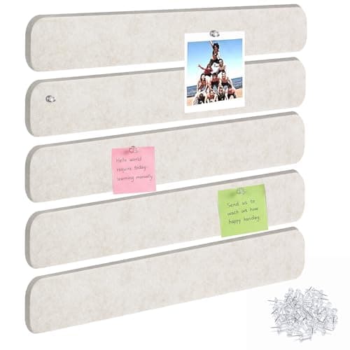 Thboxes 5 Pack Felt Bulletin Board Strips, 13x2 Inch Self Adhesive Felt Pin Boards with 30 Pushpins, Cork Board for Walls Home Office Decor(Oatmeal Color)