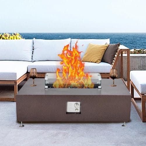 48-Inch Outdoor Propane Fire Pit Table with Piezo Ignition and Dual-Function Design for Patio Deck Garden, Bronze Gold Finish, 50000 BTU Output, Durable Steel Frame with Zinc-Plated Fire Bowl, Include