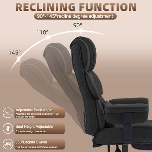 Vonesse Big and Tall Office Chair, Computer Chair with Soft Adjustable Armrests, Ergonomic Gaming Chair with Breathable Linen Design, Executive Chairs with Footrest (Linen Fabric,Black) 5