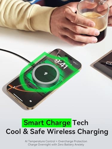 THREEKEY Qi2 MagSafe Charger, Magnetic Charger for iPhone 17/16/15/14/13/12 Series & Galaxy S25 Ultra, Qi2 Wireless Charger Dual-Sided Magnets, 15W Fast Charging Pad with 5FT USB-C Cable (Black) 9