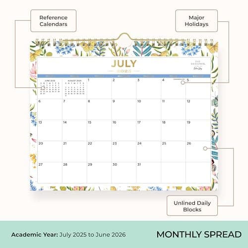Blue Sky Day Designer 2025-2026 Monthly Academic Year Wall Calendar, July 2025 - June 2026, 11" x 8.75", Durable Twin Wire Binding, Perfect For Home, Office And Classroom, Flutter 5