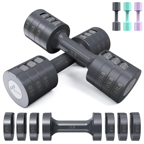 Adjustable Dumbbells Hand Weights Set: Sportneer 1 Pair 0.9-4.5KG (0.9-2.3KG) Fast Adjust Dumbbell Weight 6 In 1 Free Weights Barbells For Women Men Home Gym Workout Exercise Strength Training 10