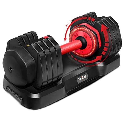 Yes4All 25/55LB Single/Pair Adjustable Dumbbells Weights, 5 in 1 Free Weights Dumbbell with One Second Dial Handle for Different Workout Levels