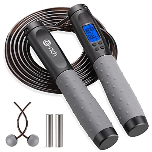 Te-Rich Weighted Skipping/Jumping Rope with Counter for Men Women Kids Fitness Exercise Training - Heavy Handles, Adjustable Length - Cordless