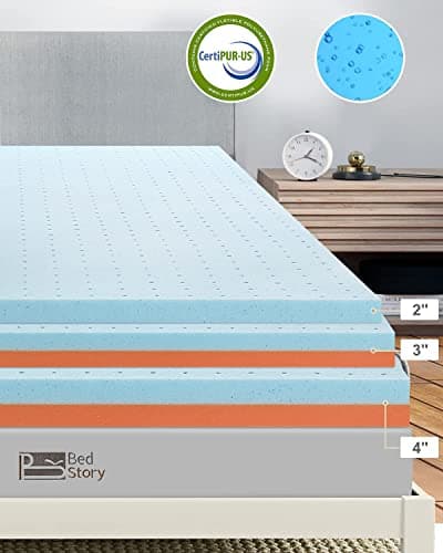 BedStory 4 Inch Memory Foam Mattress Topper Twin, Gel Copper Infused Bed Toppers, Medium Firm Foam Mattress Topper with Removable Cover 7