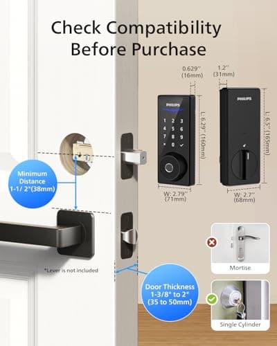 Philips Wi-Fi Smart Door Lock, Keyless Entry Door Lock with App Control,Fingerprint ID,Auto Lock,Keypad Deadbolt with Wi-Fi Bridge Adaptor,Smart Locks for Front Door-Matte Black 8
