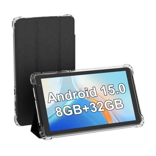 Tablet Android 15 Tablets with Case 7 inch, 8GB RAM, 32GB ROM Support 1TB Expand Computer Tablet PC, Quad-Core Processor, IPS Touch Screen, 2+5MP Dual Camera, 3000mah Battery, Wifi Tableta (Black)