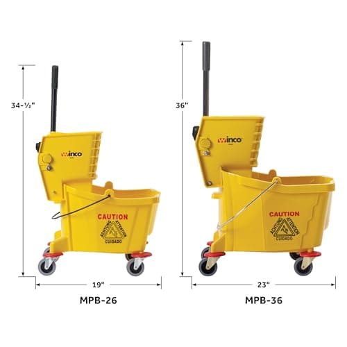 Winco Commercial Mop Bucket on Wheels, 26 Quart, Yellow 3