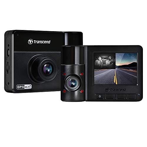 Transcend DrivePro Dash Cam Front and Rear, 2K QHD 1440P+1080P Full HD Car Cam/140°Wide-Angle/180°Rotatable Rear Lens/Night Vision Loop Recording/Head-Up Display/Wi-Fi/GPS GLONASS/ADAS/Support 1TB Max