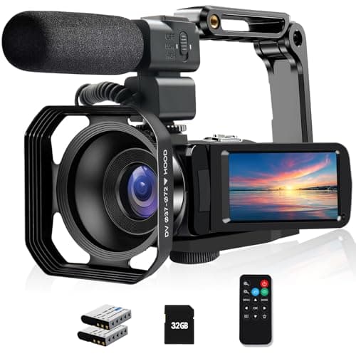 4K Video Camera Camcorder, 48MP UHD Wifi IR Night Vision Vlogging Camera for YouTube, 18X Digital Zoom Touch Screen Camcorder with Microphone, SD Card, Lens Hood, Stabilizer, Remote, 2 Batteries
