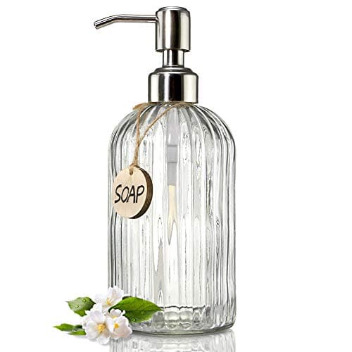 JASAI 18 Oz Clear Glass Soap Dispenser with Rust Proof Stainless Steel Pump, Refillable Liquid Hand soap Dispenser for Bathroom, Premium Kitchen Soap Dispenser (Clear).