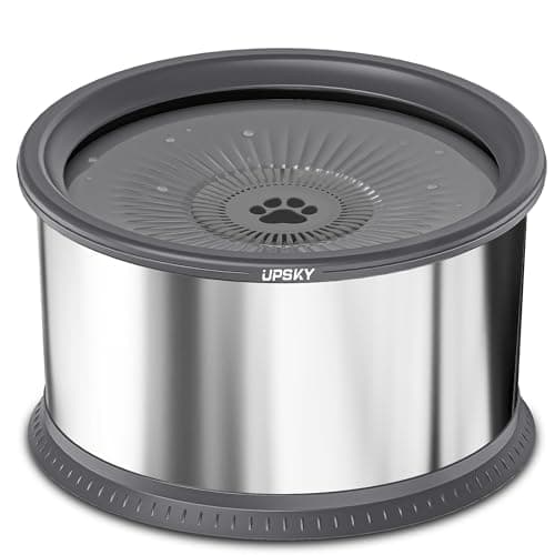 UPSKY Super Large Capacity No Spill Dog Bowl, 6.5L Stainless Steel Spill Proof Slow Water Feeder, Anti-Slip Mat for Messy Drinkers - Grey