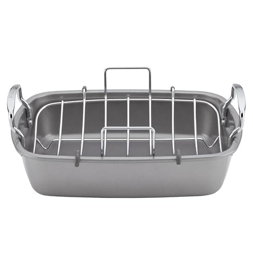 Circulon Nonstick Roasting Pan / Roaster with Rack - 17 Inch x 13 Inch, Gray 17