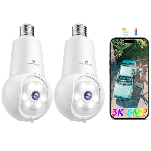 SYMYNELEC Light Bulb Security Camera: 2.4G WiFi Socket Camera Outdoor - Wireless Lightbulb Camera Waterproof for Home with Night Vision Motion Detection 3K 2Packs