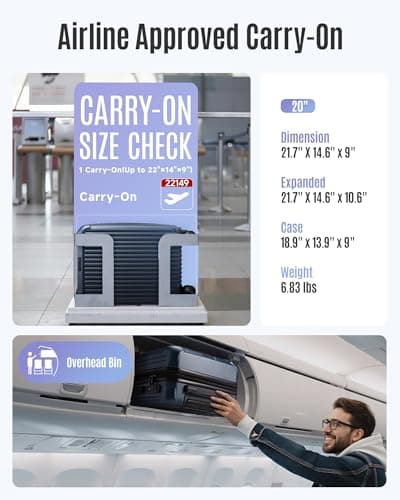 LIGHT FLIGHT Carry On Luggage 22x14x9 Airline Approved, Durable Hard Shell Carry On Suitcases with Wheels, Expandable Hardside Lightweight Travel Luggage with TSA Lock, Royal Blue 6