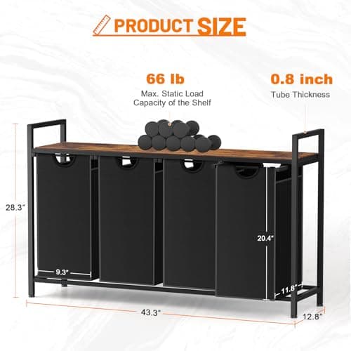 Sonharlar Laundry Hamper, Laundry Sorter with 4 Pull-Out Removable Oxford Fabric Bags Cloth Laundry Basket 4 x 10 Gallons (Black and Rustic Brown) 5