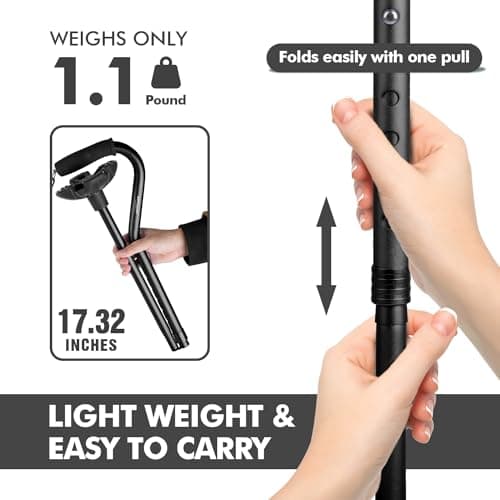 GPTCAMP G1 Walking Stick, Walking Cane for Women & Men with Wrist Strap, Lightweight & Sturdy Offset EVA Handle, Large Quad Base, Self Standing for Seniors and People with Injuries & Recovery 5