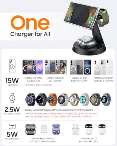Magnetic Wireless Charger for Samsung, 3 in 1 Charging Station Compatible with MagSafe Samsung Charger for Galaxy S26 Ultra S25 Z Fold7/Flip7, Watch Charger Stand for Galaxy Watch Ultra 8 7, for Buds 8