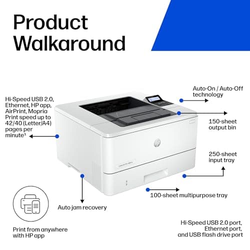 HP LaserJet Pro 4001n Black & White Printer, Print, Fast speeds, Easy Setup, Mobile Printing, Advanced Security, USB, Ethernet Connection, Best-for-Office 5