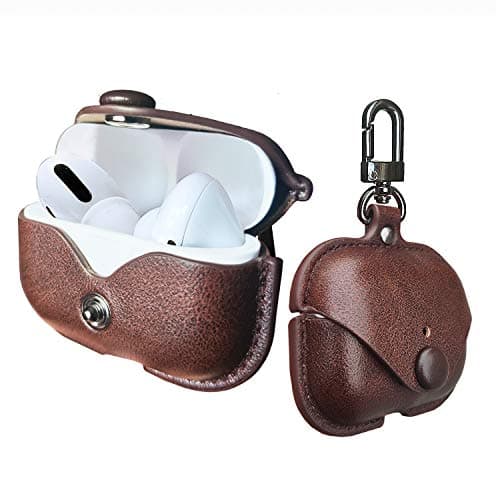 MODOS LOGICOS Leather Charging Case Cover for Apple AirPods Pro, Secure Snap-Fastener Compatible with AirPods Pro 1st & 2nd Gen - Brown