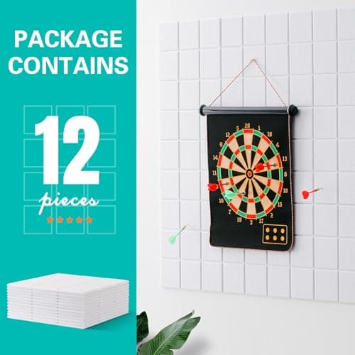 Cork Board for Walls 48" x 36", Bulletin Board for Office Decor, 12 Pack Felt Wall Tiles with Safe Removable Adhesive, Pin Tack Corkboard for Quilting Design & Dart Wall Protector - White 6