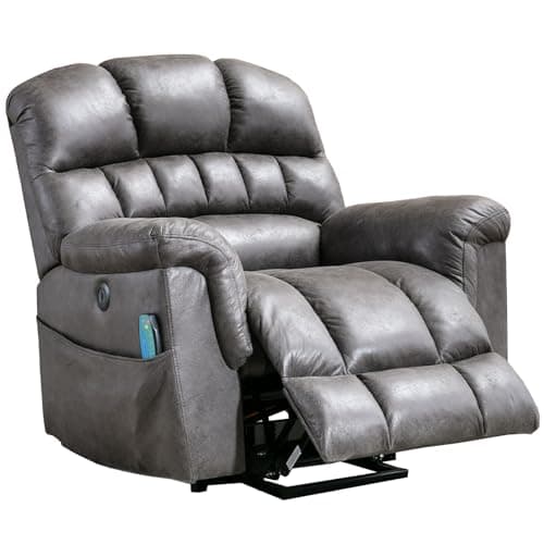 CANMOV Large Power Lift Recliner Chairs with Massage and Heat for Elderly Big People, Heavy Duty Electric Faux Leather Reclining Chairs with USB Port and 2 Side Pockets, Grey 10