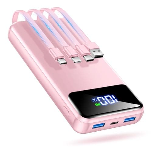 OHOVIV Portable Charger Power Bank 50000mAh Battery Pack, 22.5W Fast Charging PowerBank with Built in Cables,Travel Essential USB-C Portable Phone Charger for iPhone Samsung Pixel Android iPad-Pink