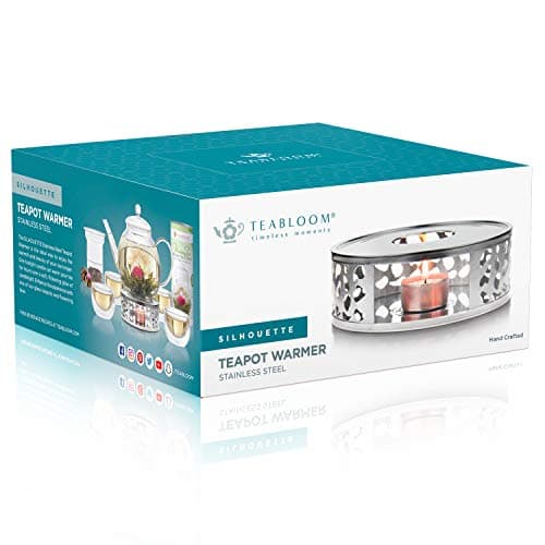 Teabloom Silhouette Tea Warmer - Brushed Stainless Steel Teapot Warmer with Tealight Holder and Candle 5
